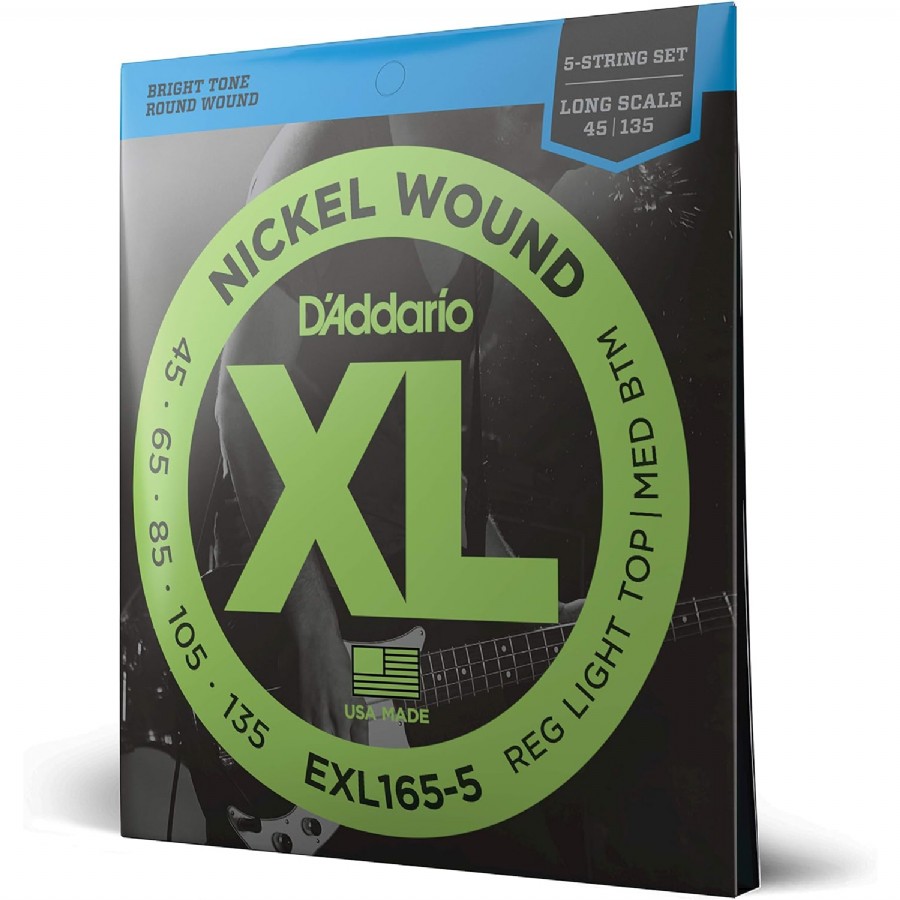 DAddario EXL165-5 Regular Light Top/Medium Bottom Long Scale 5-String Takım Tel 5 Telli Bas Gitar Teli 45-105