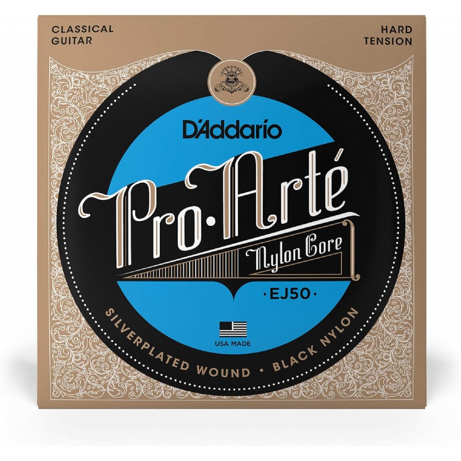 D'Addario EJ50 Pro-Arté Black Nylon, Hard Tension Takım Tel Klasik Gitar Teli