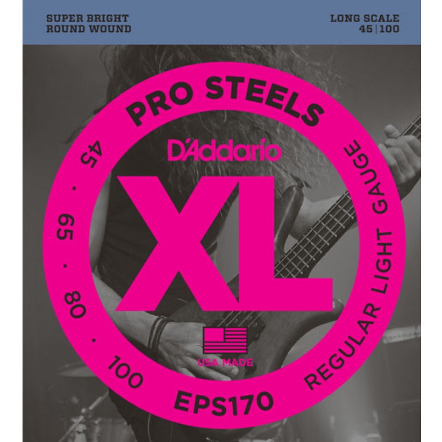 D'Addario EPS170 ProSteels Bass, Light, 45-100, Long Scale Takım Tel Bas Gitar Teli 045-100