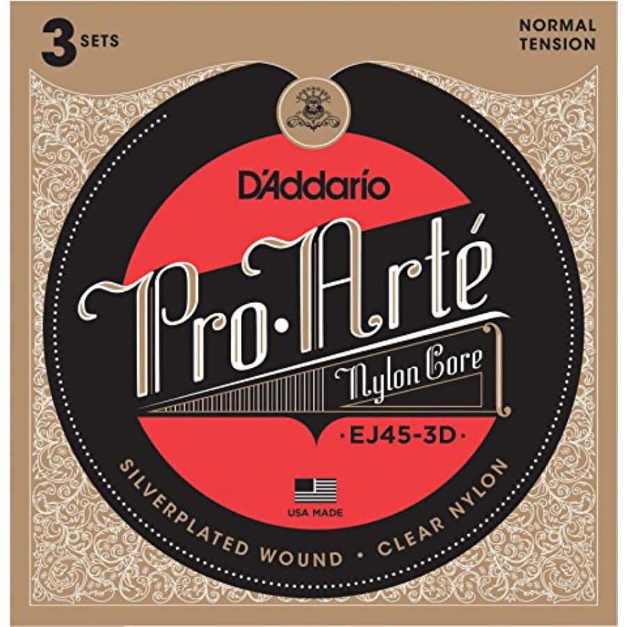 D'Addario EJ45 Pro-Arté Nylon, Normal Tension-3D Takım Tel Klasik Gitar Teli (3 Set)