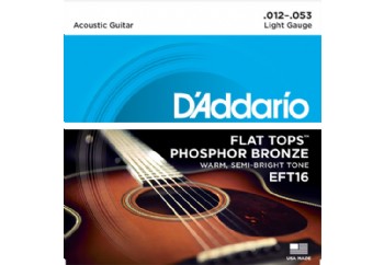 D'Addario EFT16 Flat Tops, Light, 12-53 Takım Tel - Akustik Gitar Teli 012-053