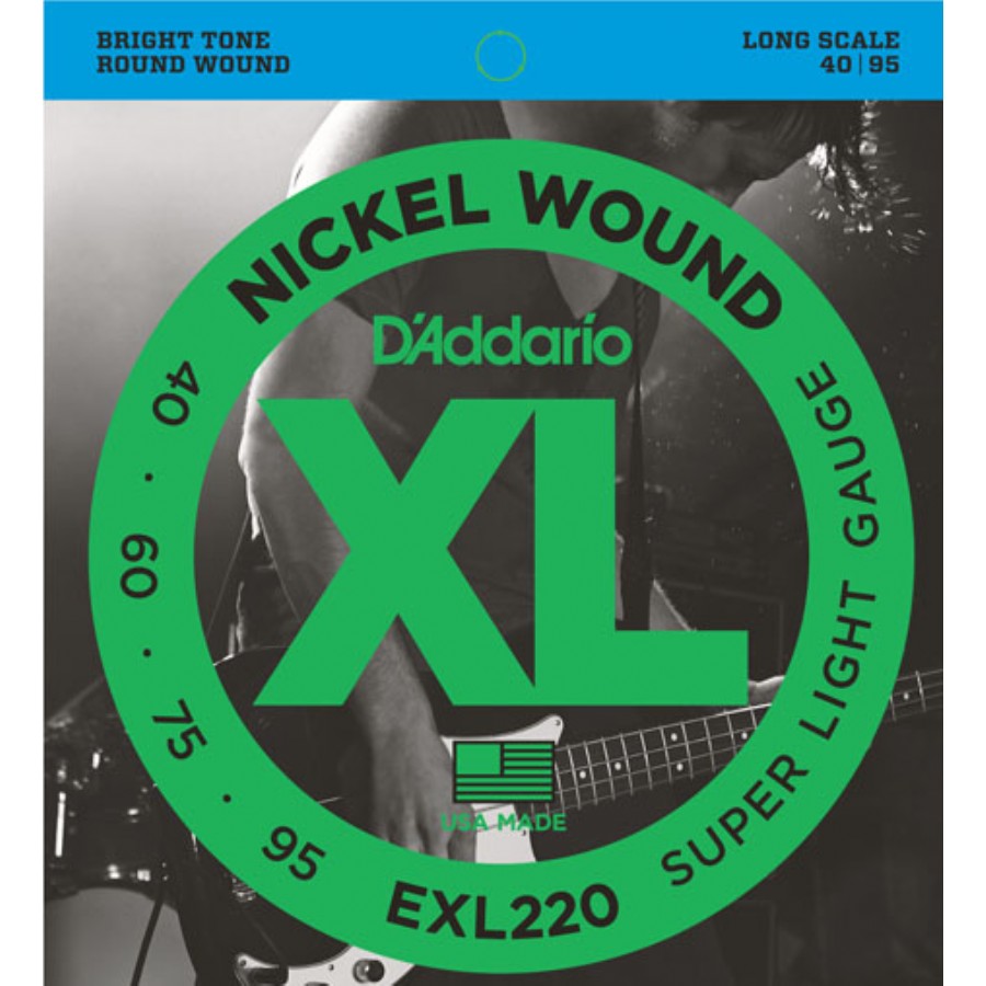 D'Addario EXL220 Nickel Wound Bass, Super Light, Long Scale 040-095 Takım Tel Bas Gitar Teli (40-95)