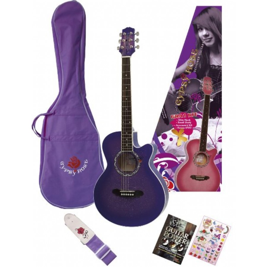Гитара для начинающих детская. Gypsy Rose гитара. Гитара акустическая Gipsy. Акустическая гитара 7/8. Акустическая гитара фиолетовая.