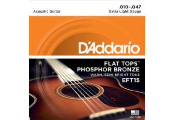 D'Addario EFT15 Flat Tops, Extra Light, 10-47 Takım Tel - Akustik Gitar Teli 010-047