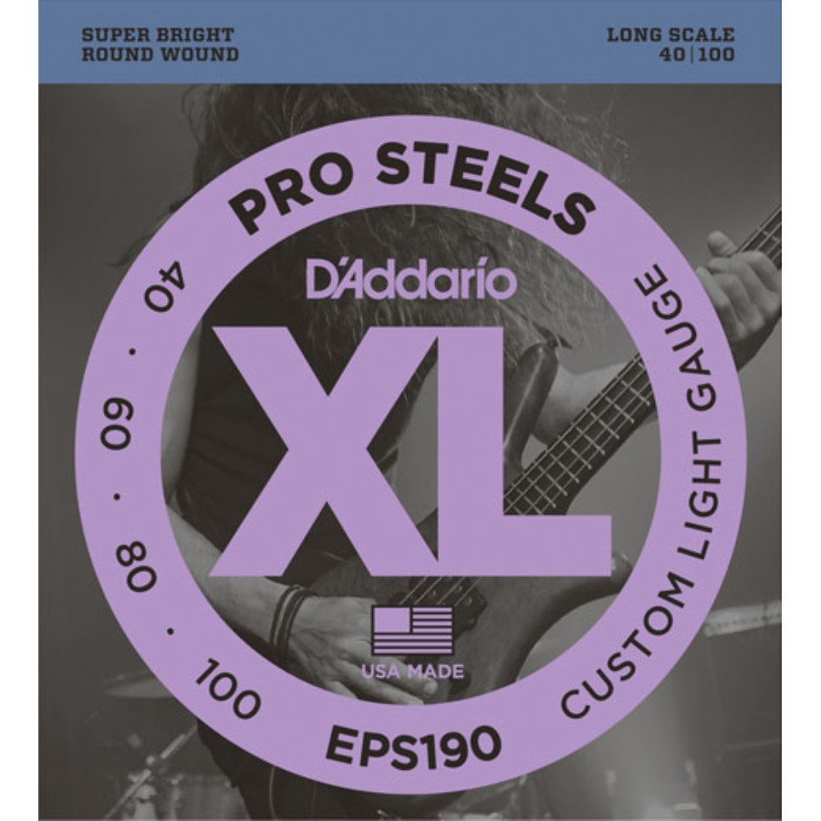 D'Addario EPS190 ProSteels Bass, Custom Light, 40-100, Long Scale 040-100 Takım Tel Bas Gitar Teli