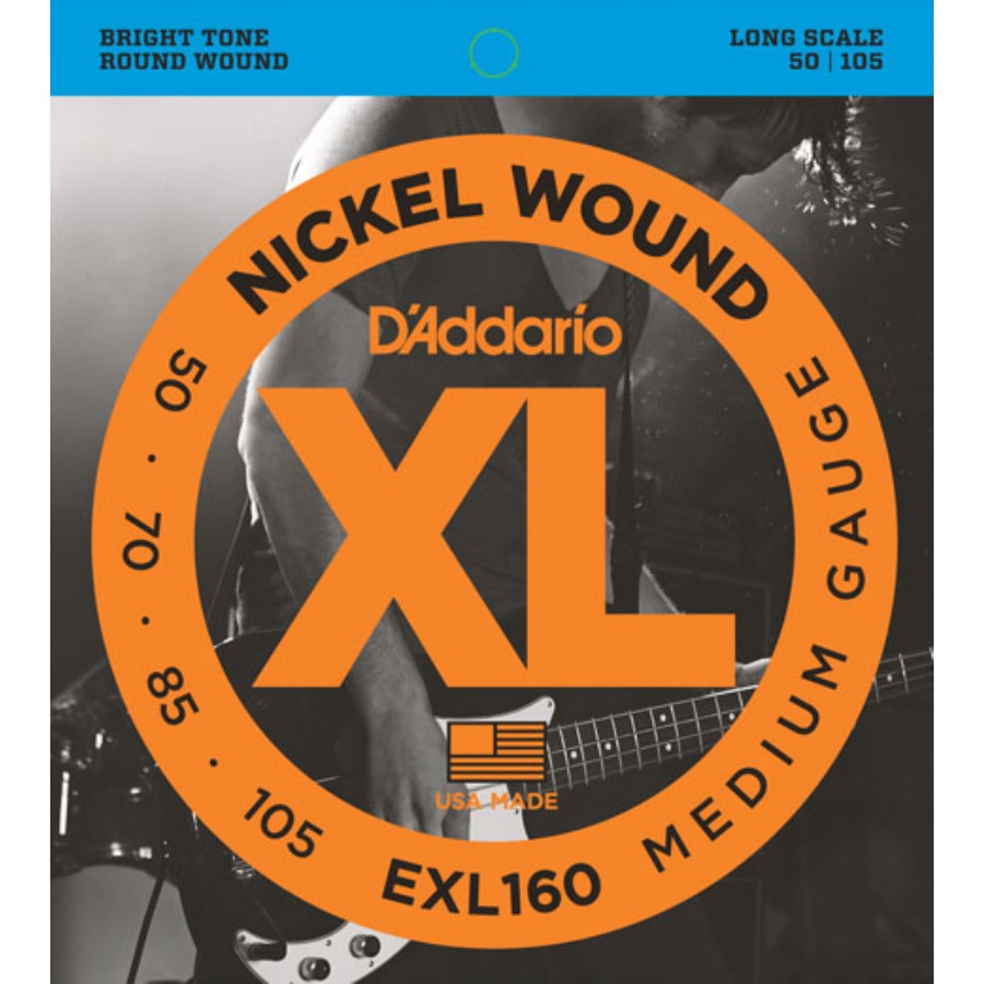 D'Addario EXL160 Nickel Wound Bass, Medium, 50-105, Long Scale Takım Tel Bas Gitar Teli 050-105