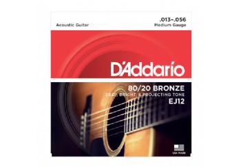 D'Addario EJ12 80/20 Bronze Acoustic Guitar Strings, Medium, 13-56 Takım Tel - Akustik Gitar Teli 013-056