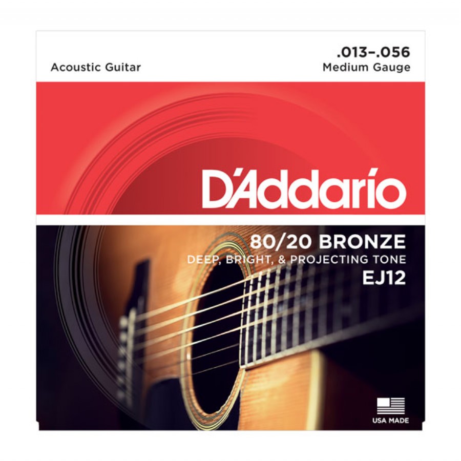 D'Addario EJ12 80/20 Bronze Acoustic Guitar Strings, Medium, 13-56 Takım Tel Akustik Gitar Teli 013-056